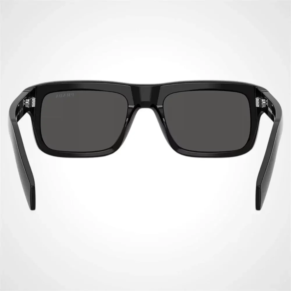 New PRADA Sunglasses Black Rectangle Square Grey Lens Men's 54mm - Picture 5 of 6